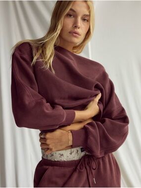 WOMEN Dark Coffee Off the Shoulder Sweatshirt.